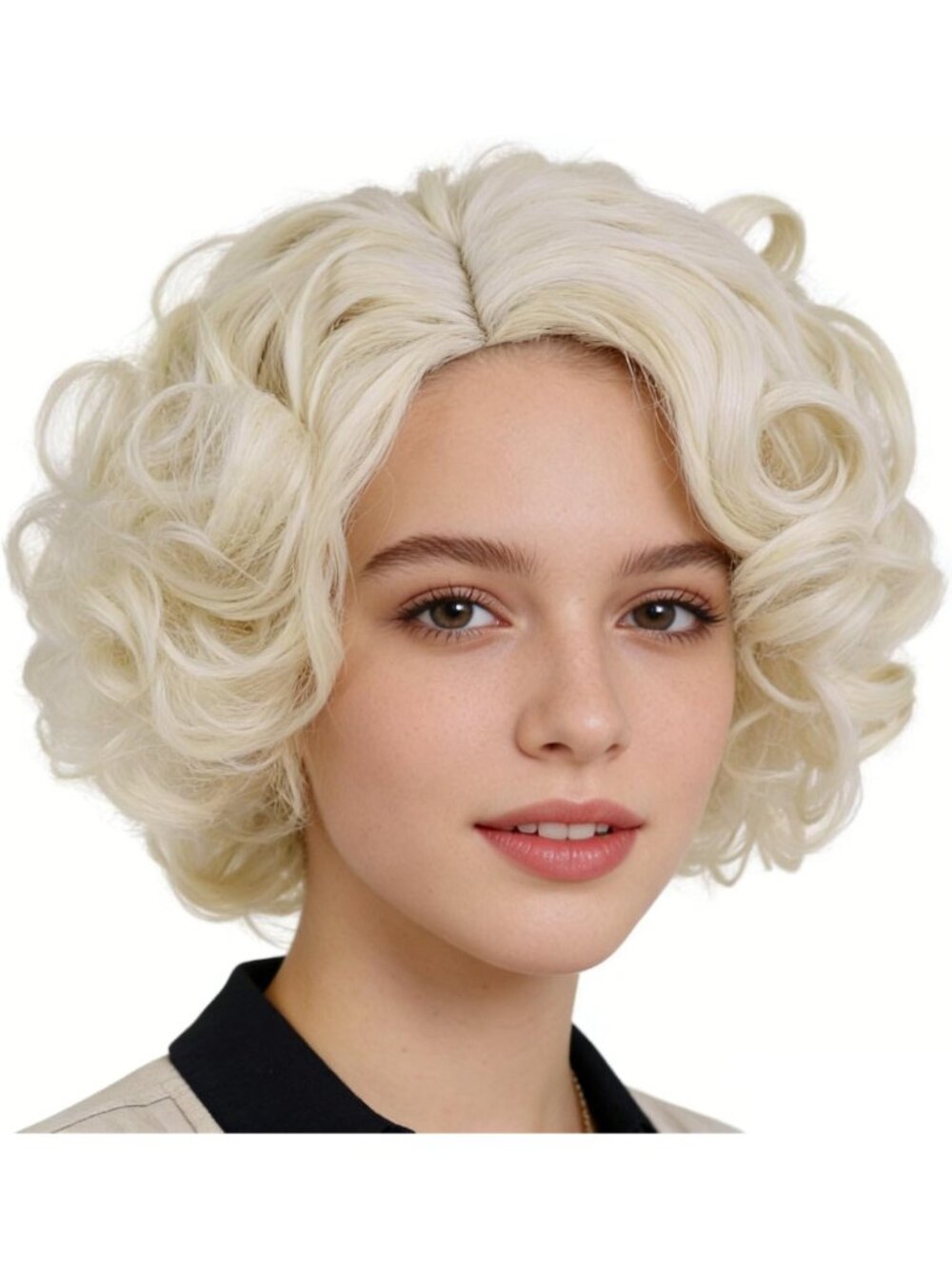 12-Inch Vintage 1920s Blonde Curly Wig with Bangs - Fluffy Short Hairstyle
